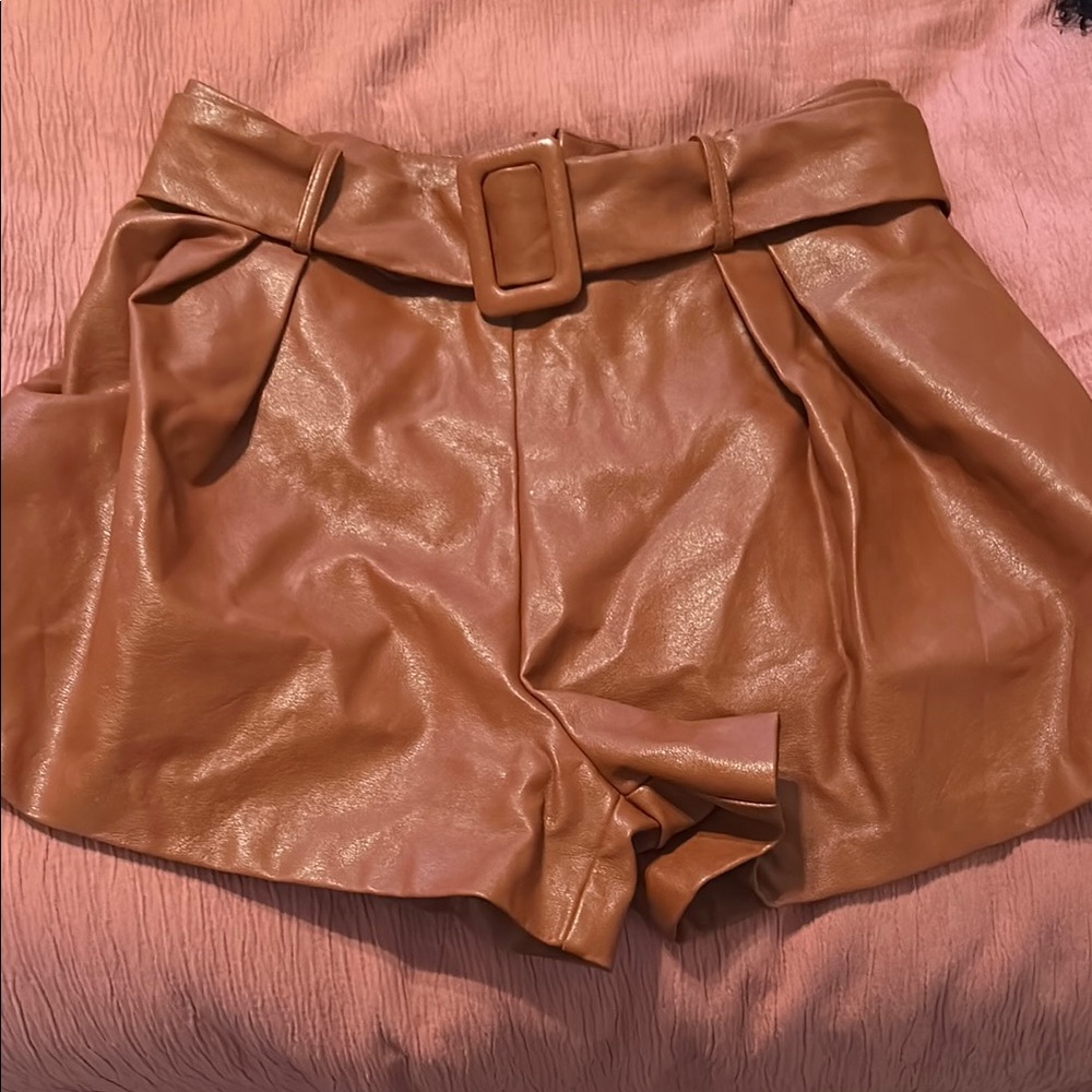 Women's Tan Leather Shorts